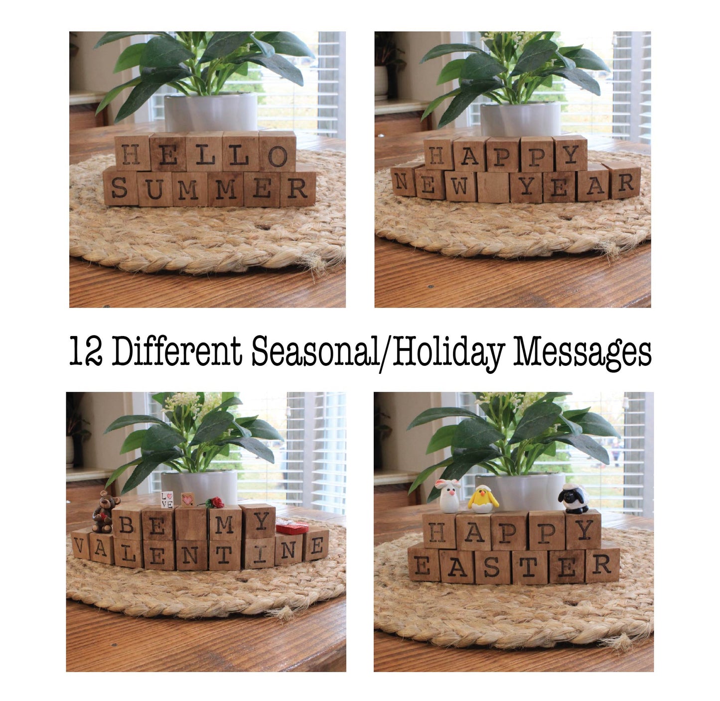 Edmonston Studios Celebration Block Set – 20 Hand-Painted Seasonal Wood Blocks with 12 Holiday Messages for Year-Round Decor