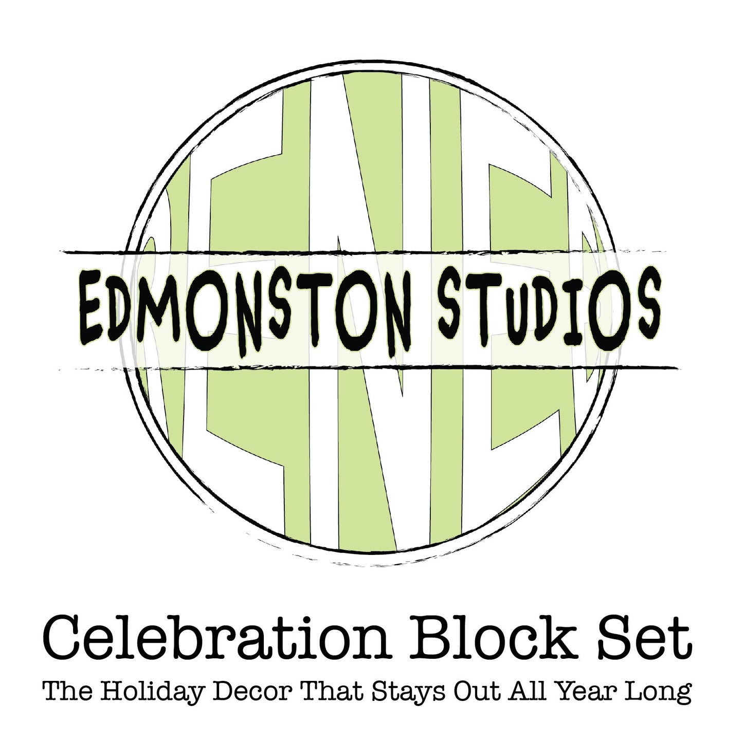 Edmonston Studios Celebration Block Set – 20 Hand-Painted Seasonal Wood Blocks with 12 Holiday Messages for Year-Round Decor