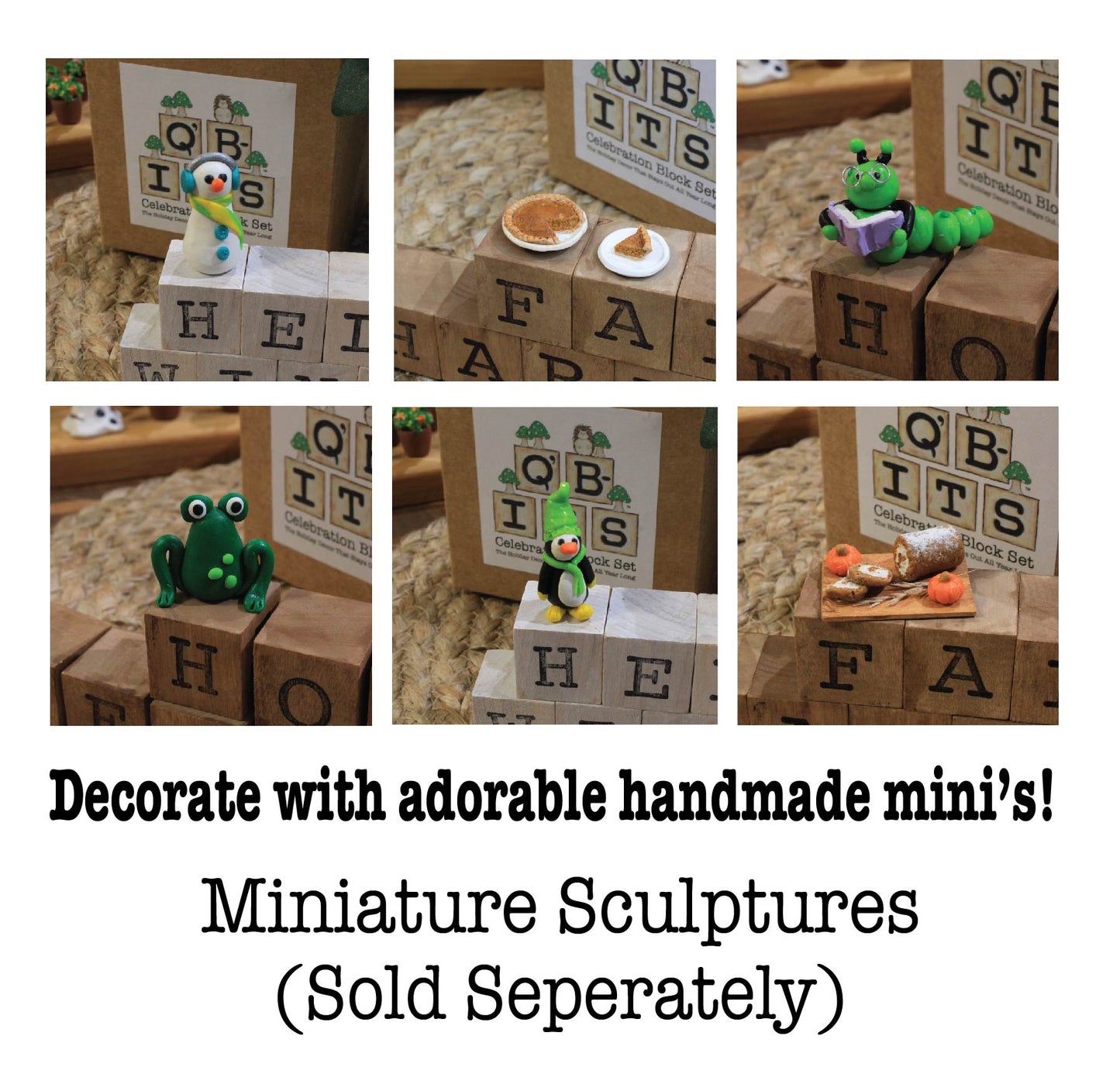 Edmonston Studios Celebration Block Set – 20 Hand-Painted Seasonal Wood Blocks with 12 Holiday Messages for Year-Round Decor