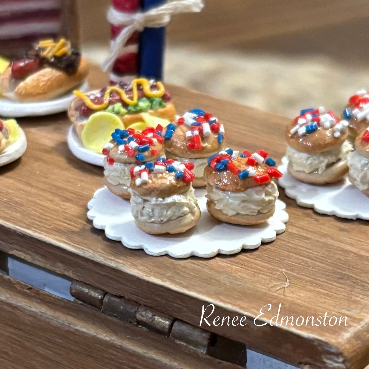 4 Miniature Cookie Ice Cream Sandwiches with Sprinkles 1:12 Scale Handmade