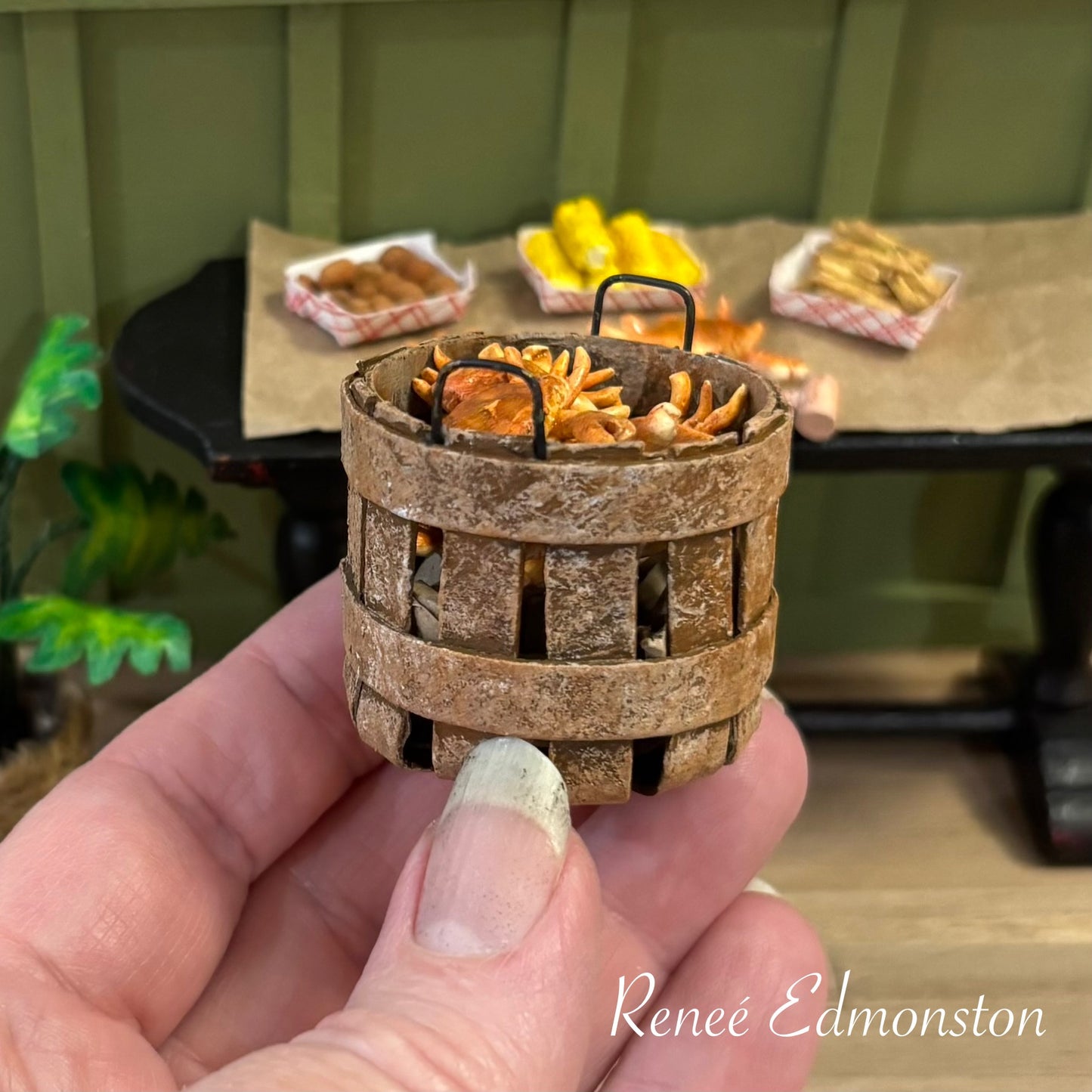 Miniature Bushel Basket 1:12 Dollhouse Miniature, Artisan Handcrafted