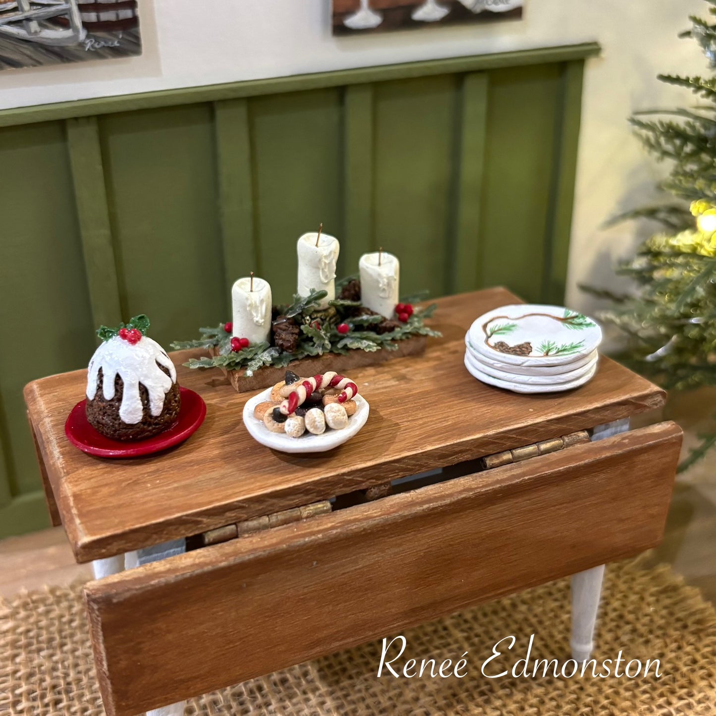 Miniature Christmas Holiday Rustic Candleholder Pinecone and Berry Centerpiece Dollhouse 1:12 Scale