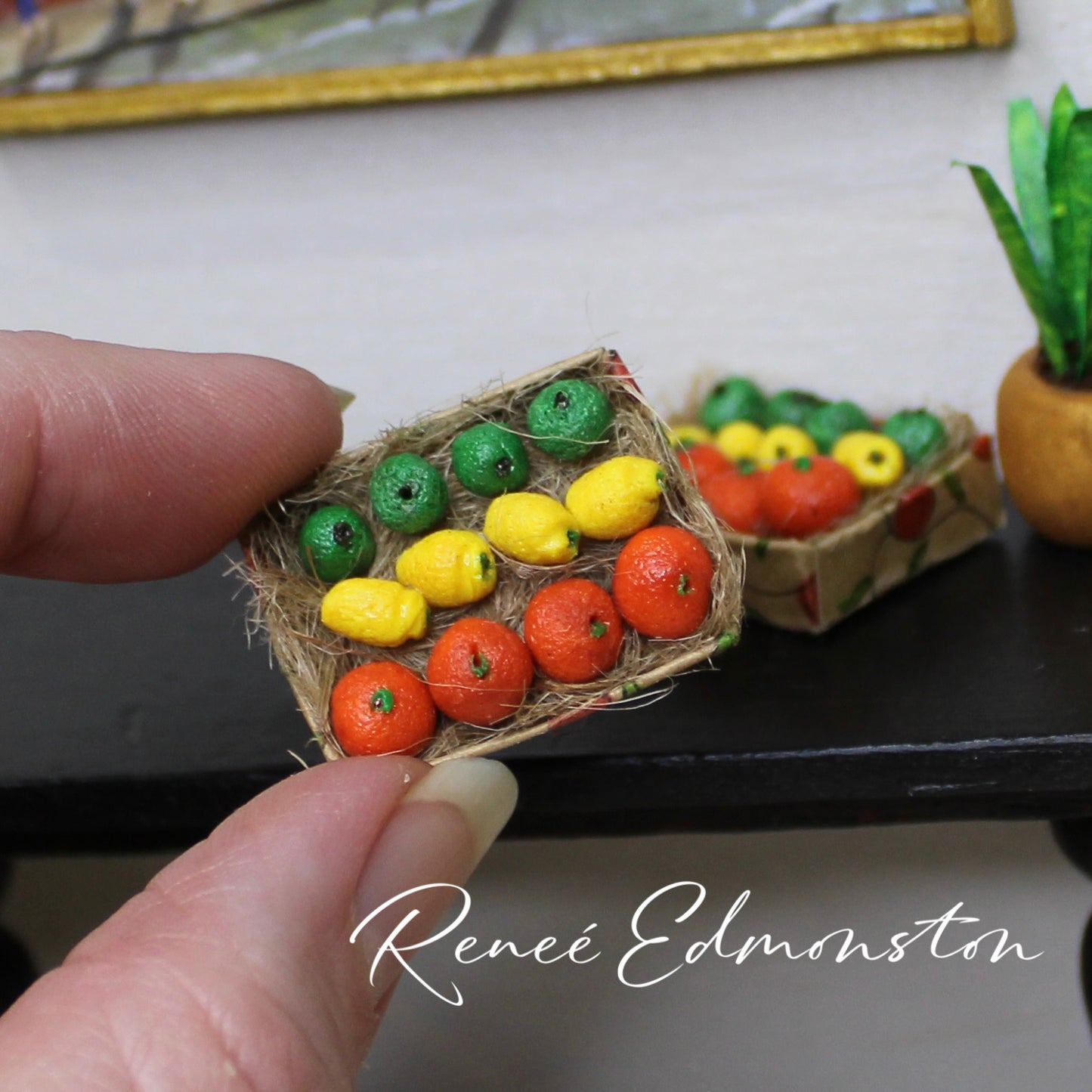 Miniature Citrus Fruit Gift Box of Oranges, Limes, and Lemons 1:12 Scale Handmade