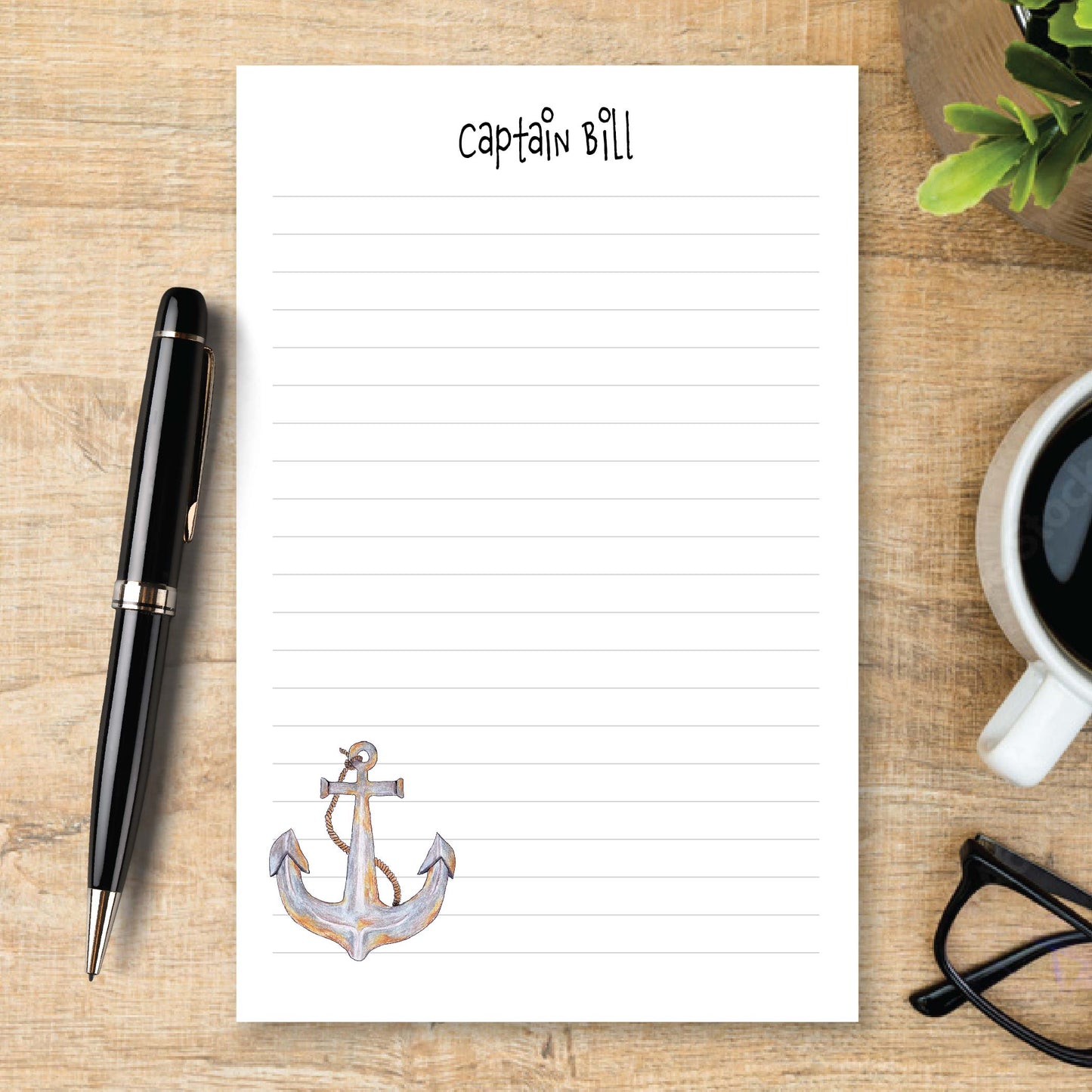 Personalized Anchor Notepad Nautical Theme Lined