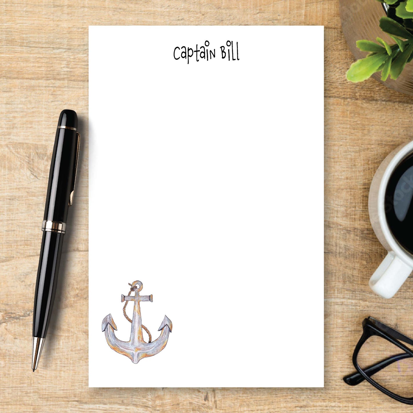Personalized Anchor Notepad Nautical Theme Unlined
