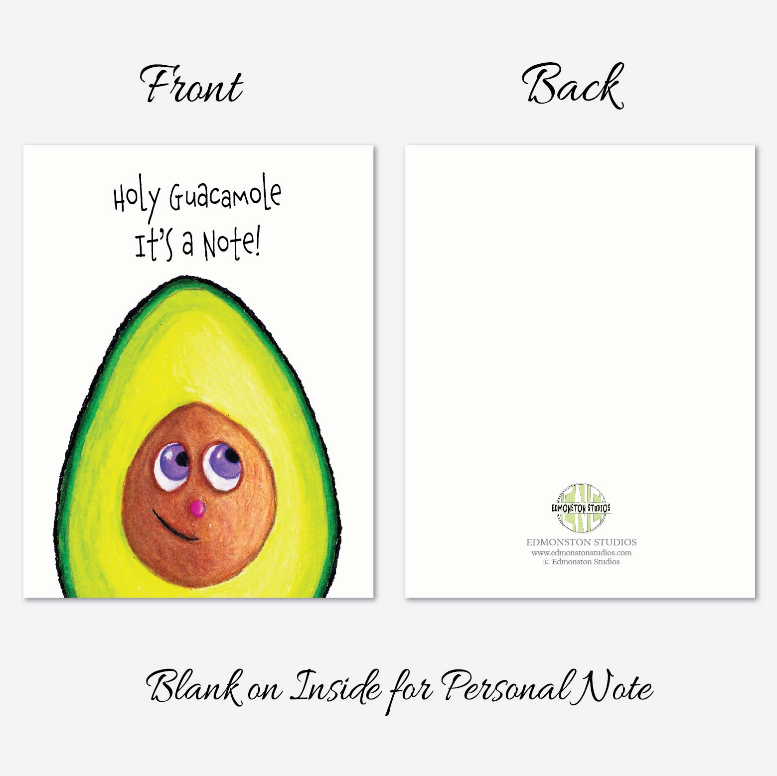 Avocado notecards printed on premium textured cardstock