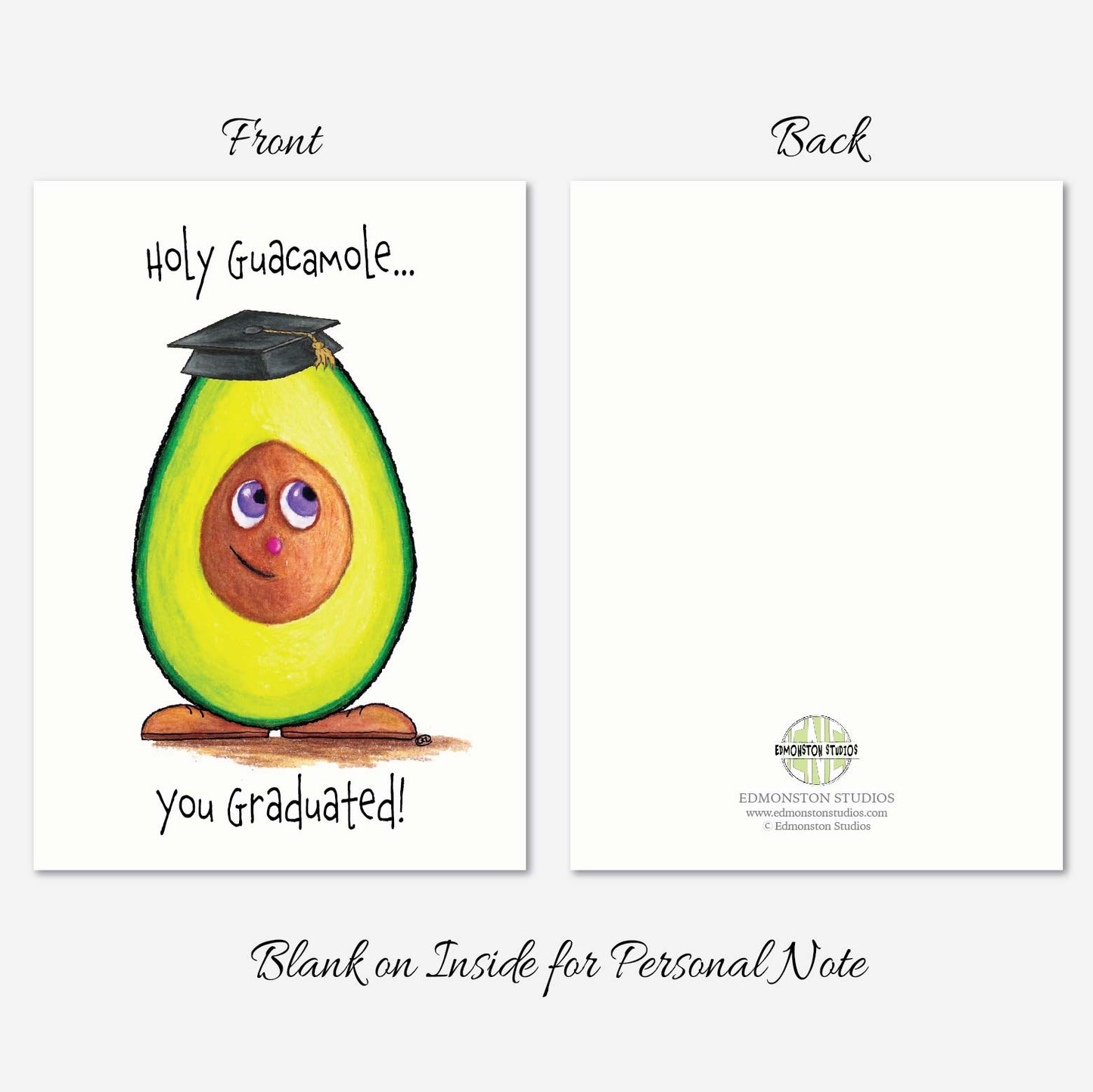 Avocado Graduation Card A7 5x7 on Textured Linen | Blank, Standard Greeting, or Personalized