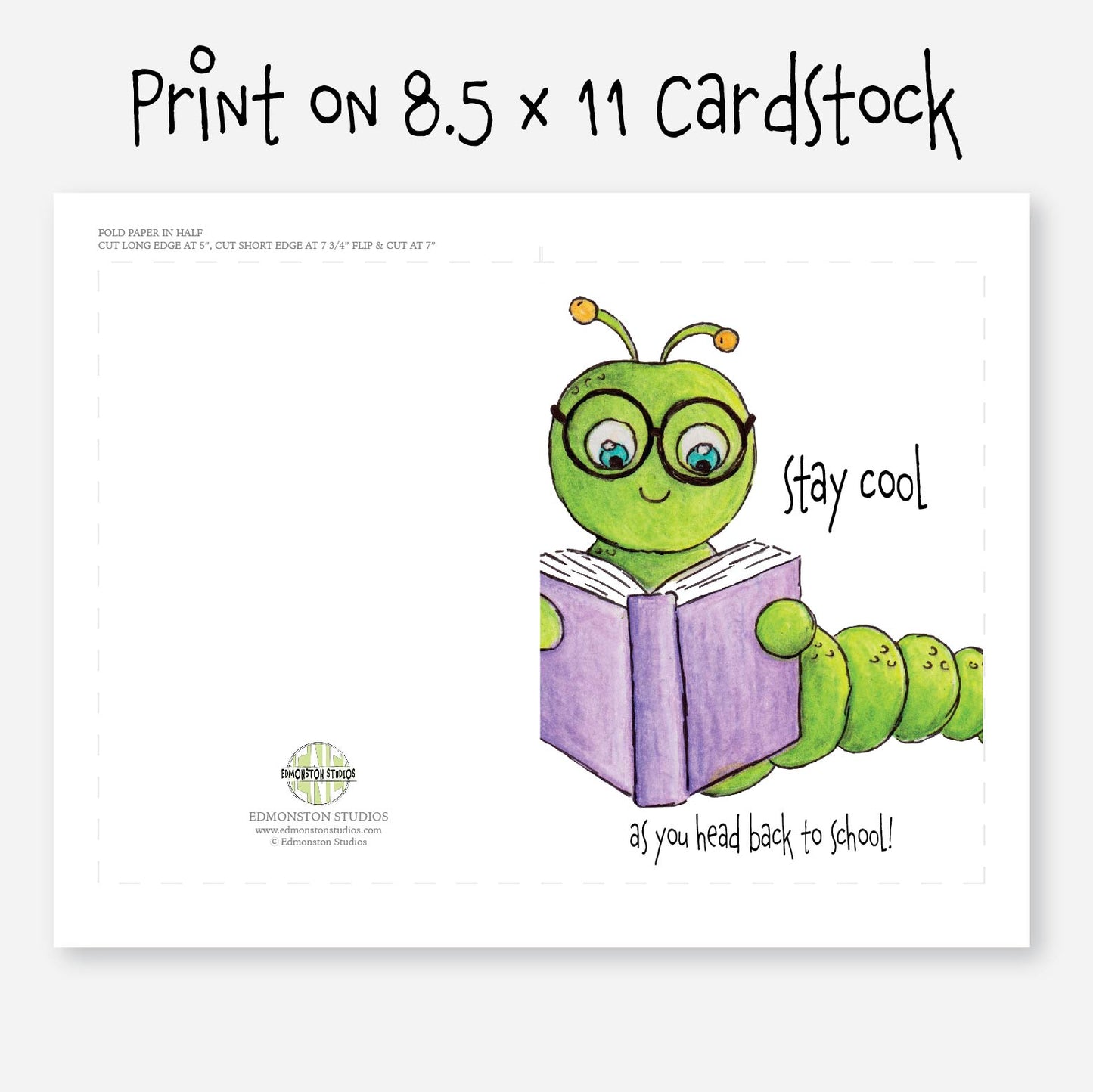 Printable Stay Cool as You Head Back to School Bookworm Greeting Card