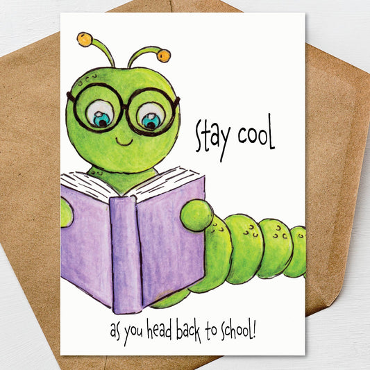 Printable Stay Cool as You Head Back to School Bookworm Greeting Card