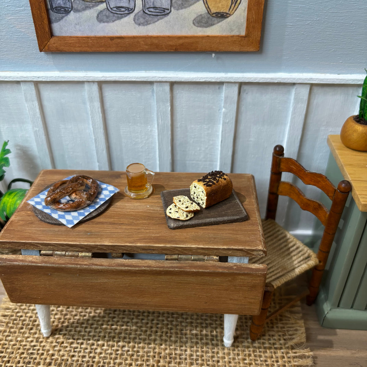 Oktoberfest Miniature Pretzel 1:12 Scale, Handmade Bavarian Food on Wood Board, German Dollhouse Food Miniature
