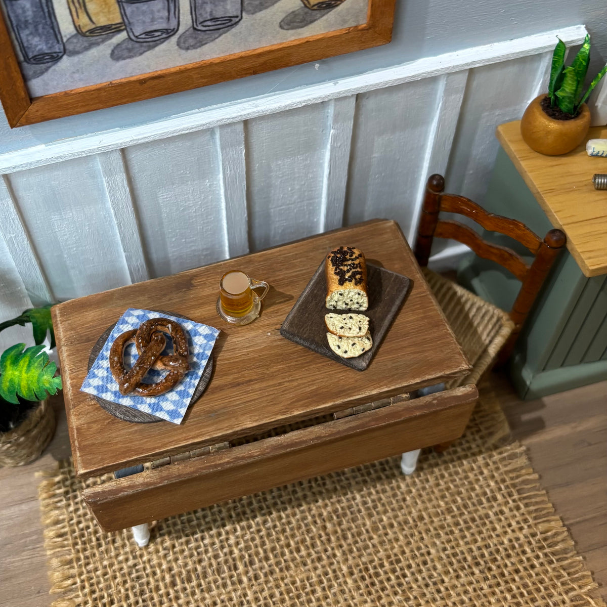 Oktoberfest Miniature Pretzel 1:12 Scale, Handmade Bavarian Food on Wood Board, German Dollhouse Food Miniature