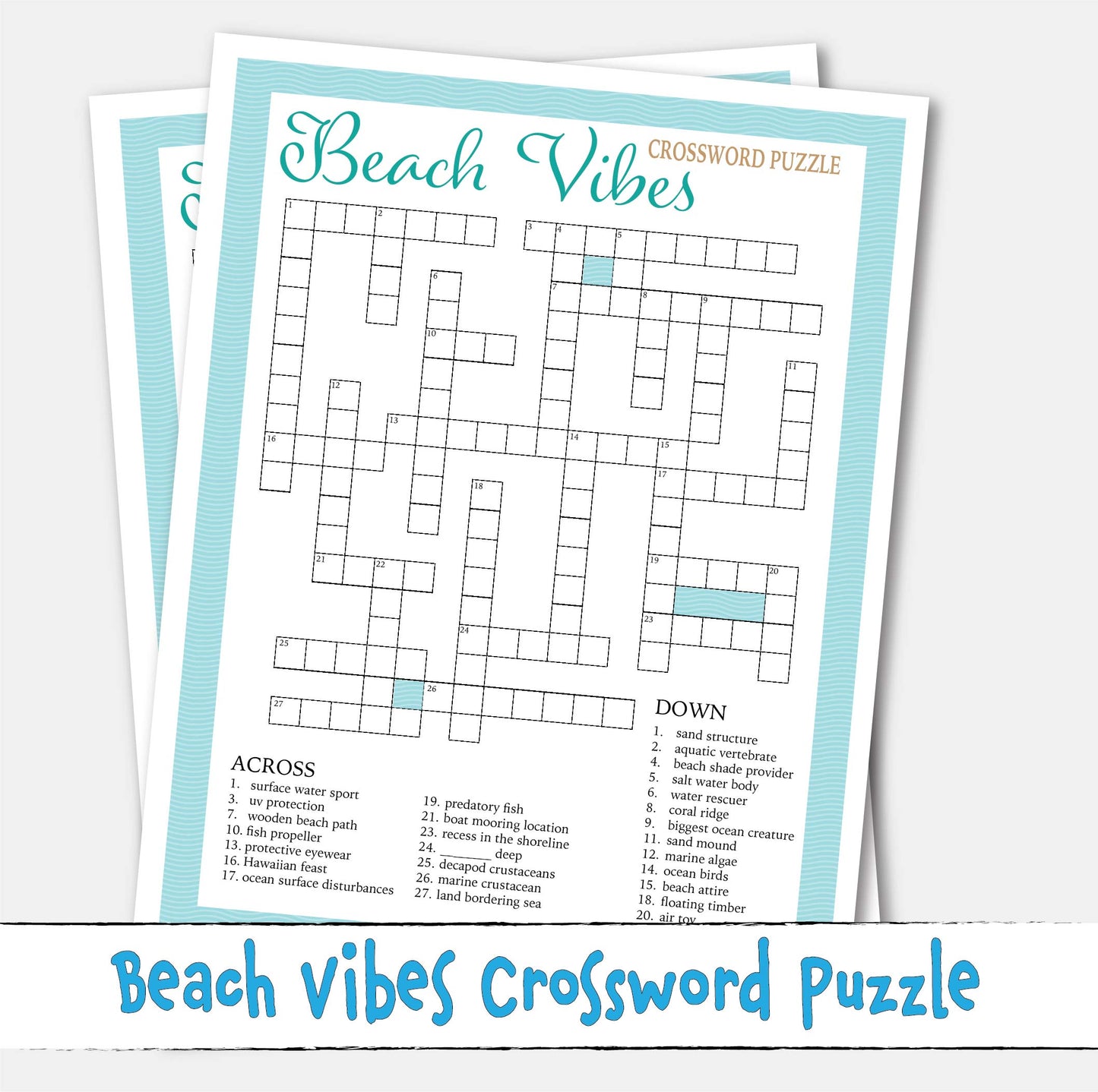 Beach Crossword Puzzle Printable Activity Games