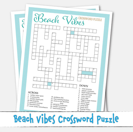 Beach Crossword Puzzle Printable Activity Games