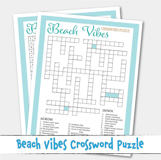 Printable Beach Vibes Crossword Puzzle Game Activity