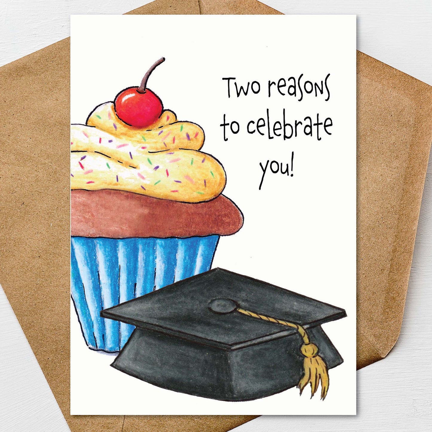 Happy Birthday Graduation Card A7 5x7 on Textured Linen | Blank, Standard Greeting, or Personalized