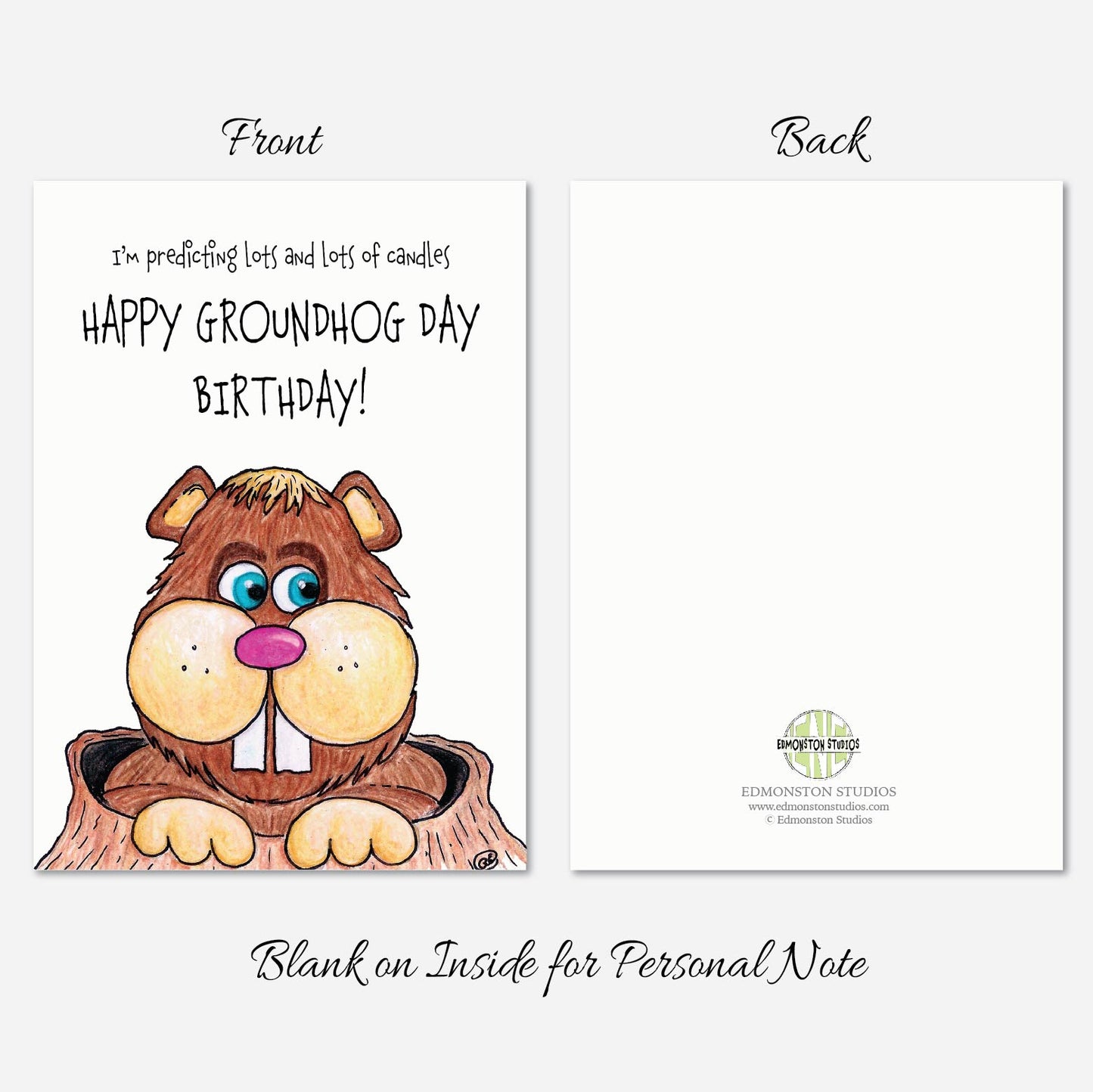 Happy Groundhog Day Birthday Card A7 5" x 7" on Textured Linen