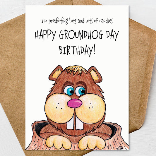Happy Groundhog Day Birthday Card A7 5" x 7" on Textured Linen