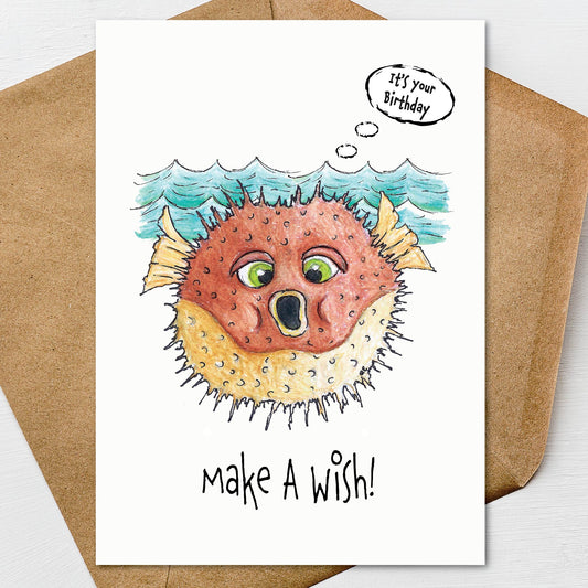 Printable Make A Wish Blowfish Happy Birthday Greeting Card