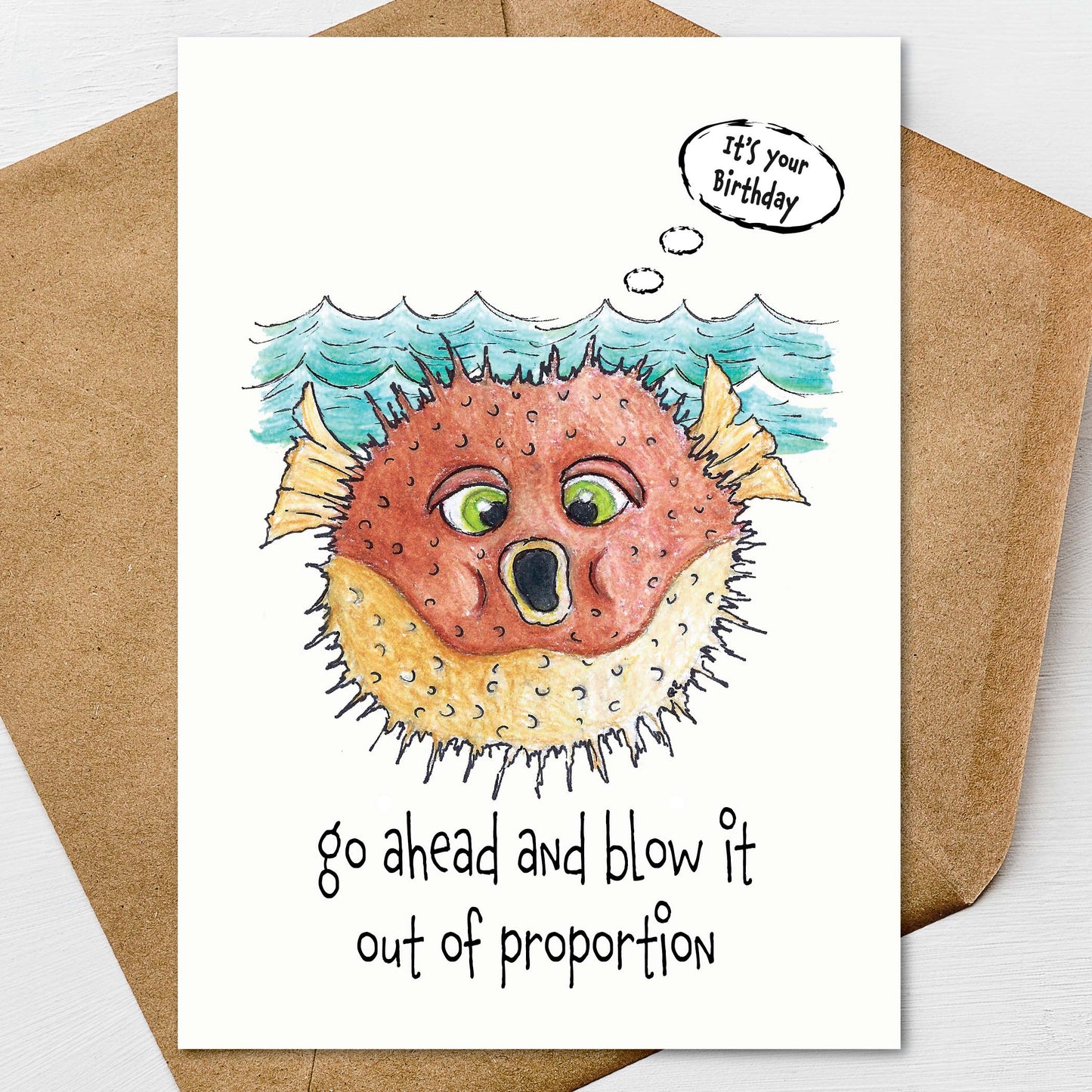Blowfish Birthday Card - A7 Textured Linen Cardstock | Blank, Standard Greeting, or Personalized