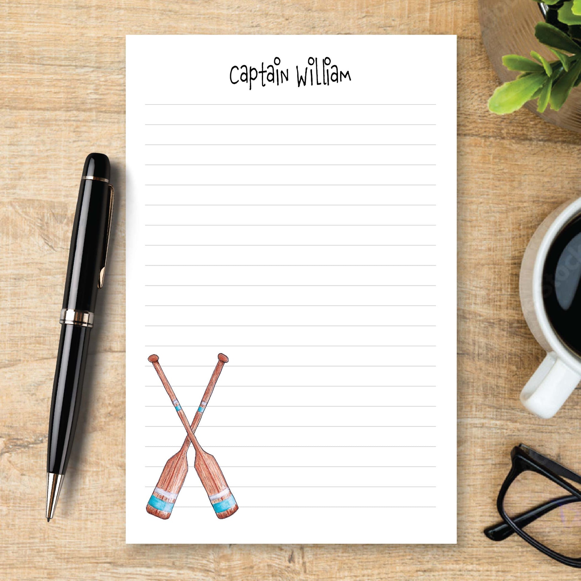Personalize Nautical Boat Oars Notepad Lined