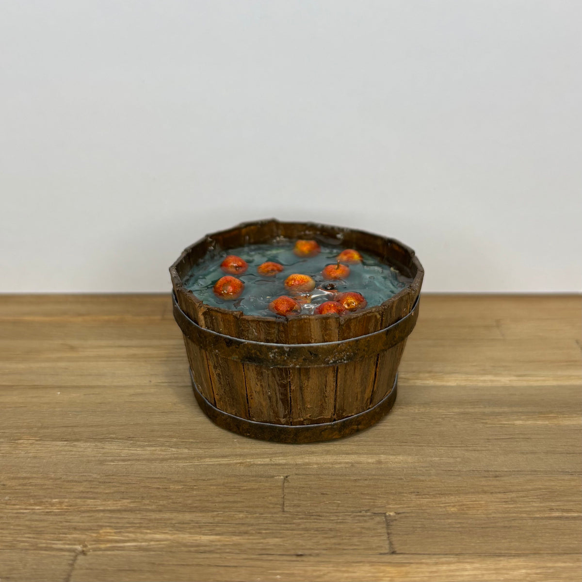 1:12 Scale Miniature Bobbing for Apples Tub – Handmade Halloween Fall Dollhouse Miniature – Rustic Apple Barrel with Resin Water