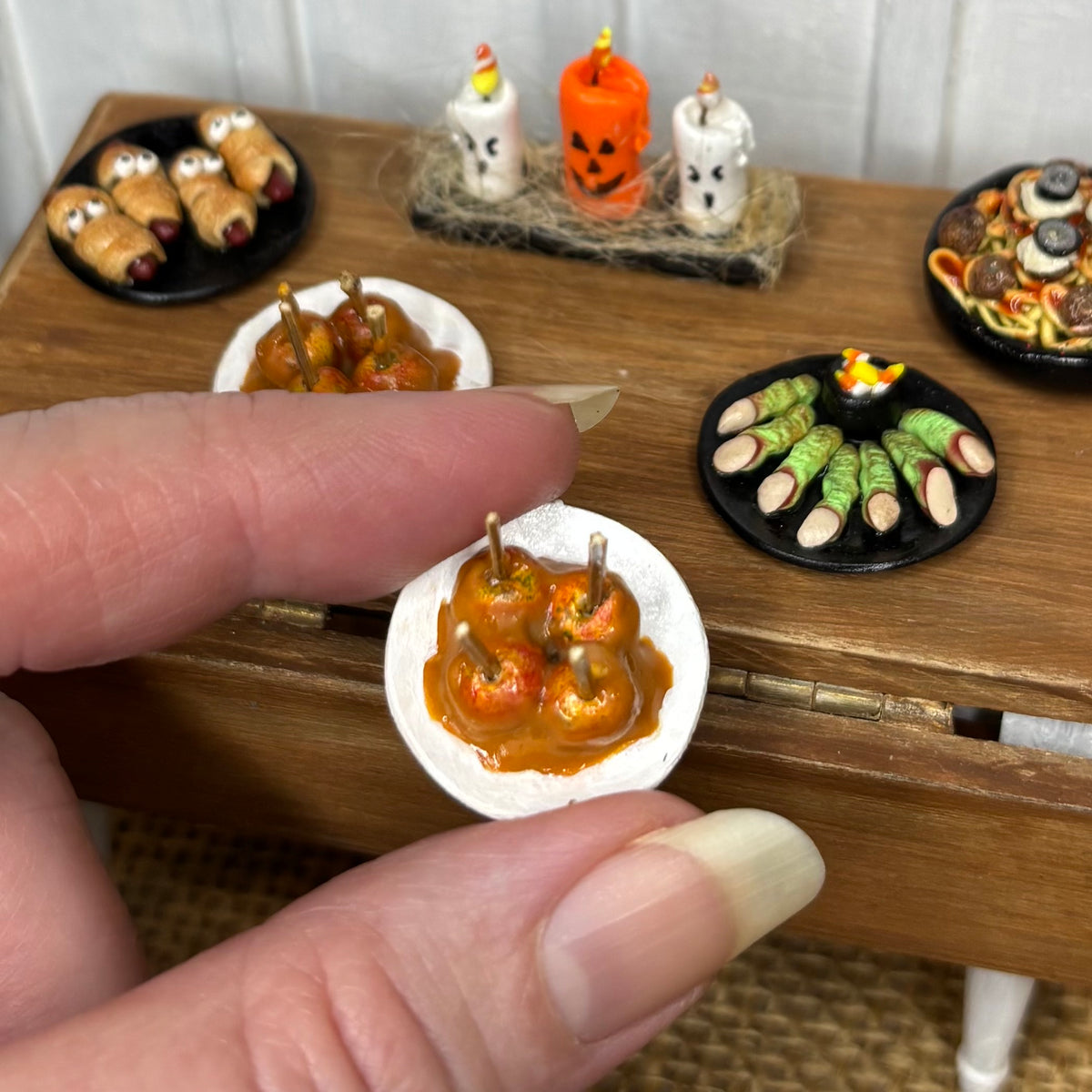 Miniature Caramel Candy Apples Halloween Party Food 1:12 Scale Handmade