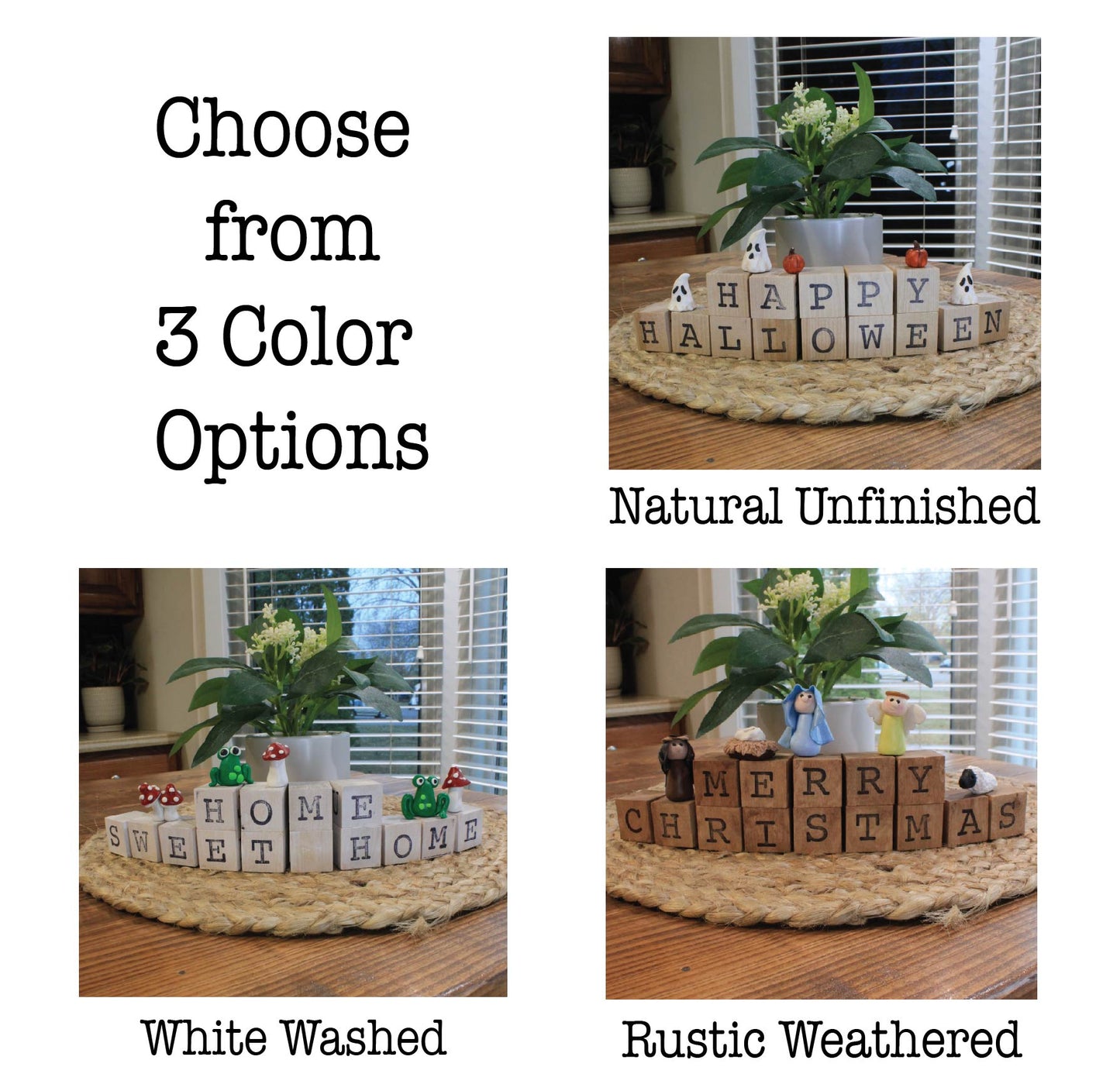 Edmonston Studios Celebration Block Set – 20 Hand-Painted Seasonal Wood Blocks with 12 Holiday Messages for Year-Round Decor