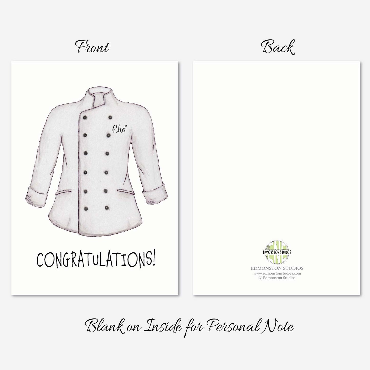 Chef Promotion Graduation Congratulations Greeting Card A7 5x7 Printed on Textured Linen Personalized