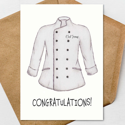 Chef Promotion Graduation Congratulations Greeting Card A7 5x7 Printed on Textured Linen Personalized