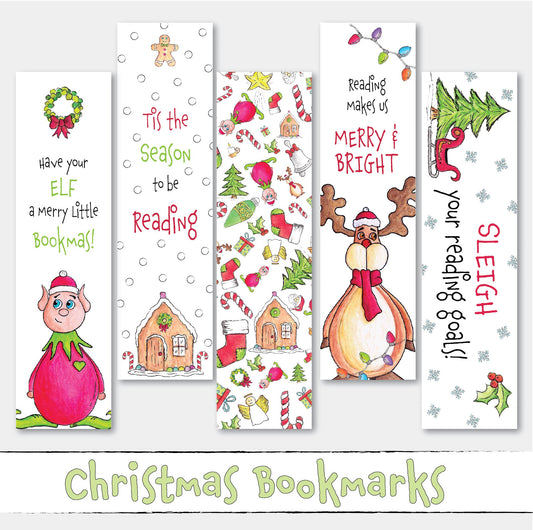 Funny Christmas Bookmarks Set: Punny Holiday Designs (Digital Download)