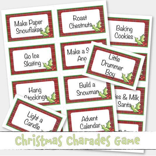 Christmas Charades and Doodle Draw Pictionary Game Printable Activity Instant Download 80 Cards