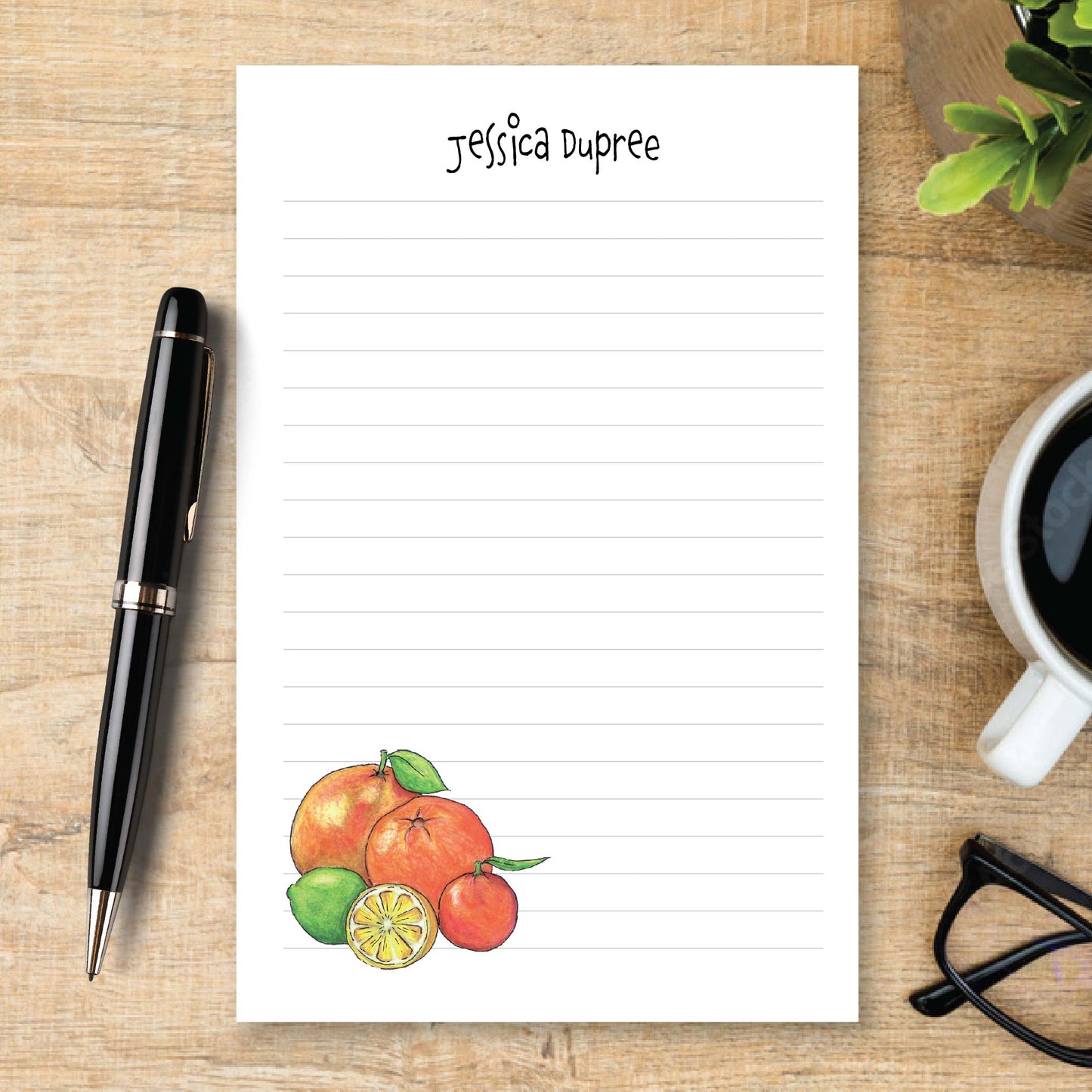 Personalized Citrus Notepad Lined with Orange Lemon and Lime