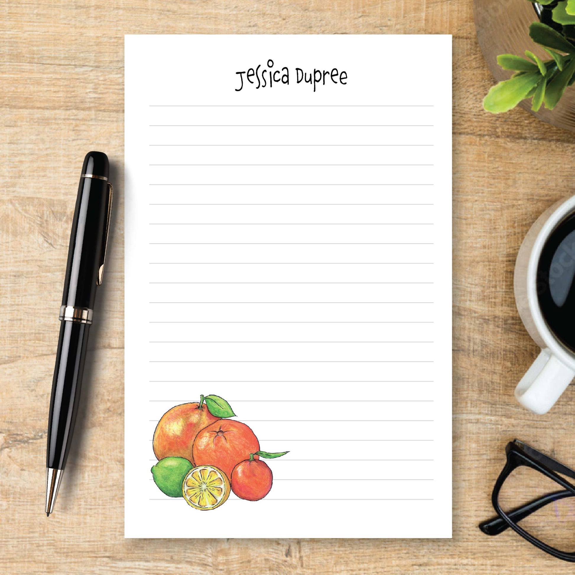 Personalized Citrus Notepad Lined with Orange Lemon and Lime