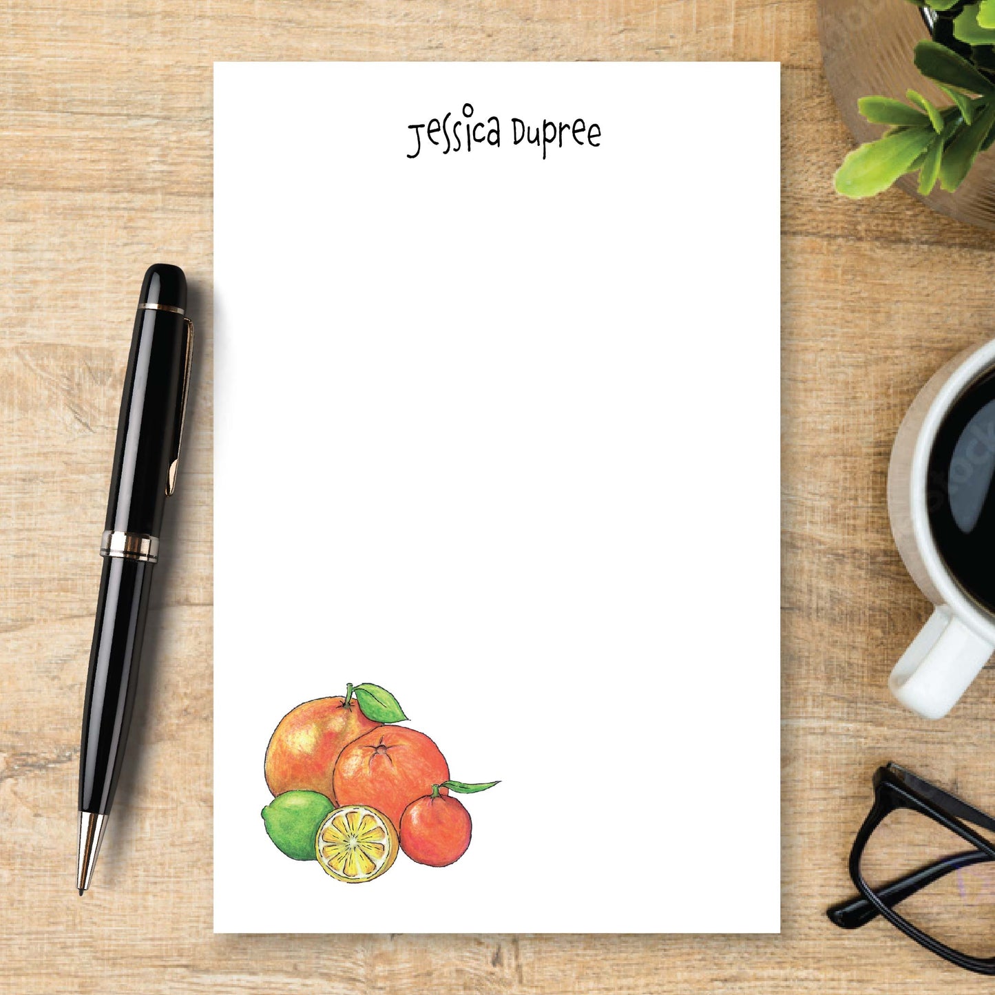 Personalized Citrus Notepad Unlined with Orange Lemon and Lime