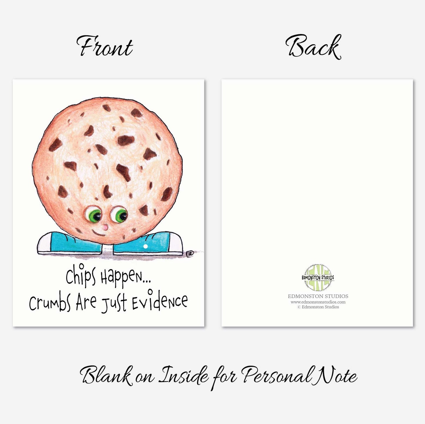 Chocolate chip cookie notecards printed on premium textured cardstock