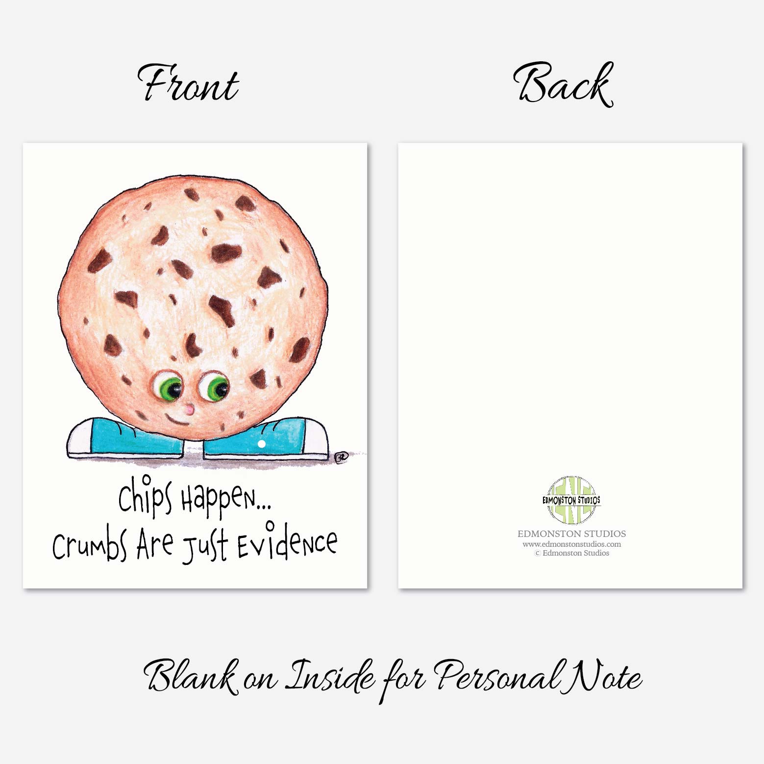Chocolate chip cookie notecards printed on premium textured cardstock