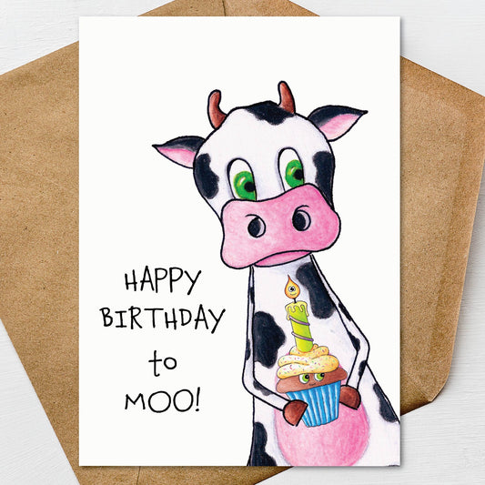 Printable Holstein Cow Happy Birthday to Moo! Birthday Greeting Card
