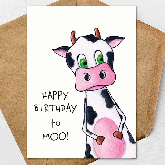 Cow Birthday Card A7 5x7 Textured Linen | Blank or Personalized Greeting