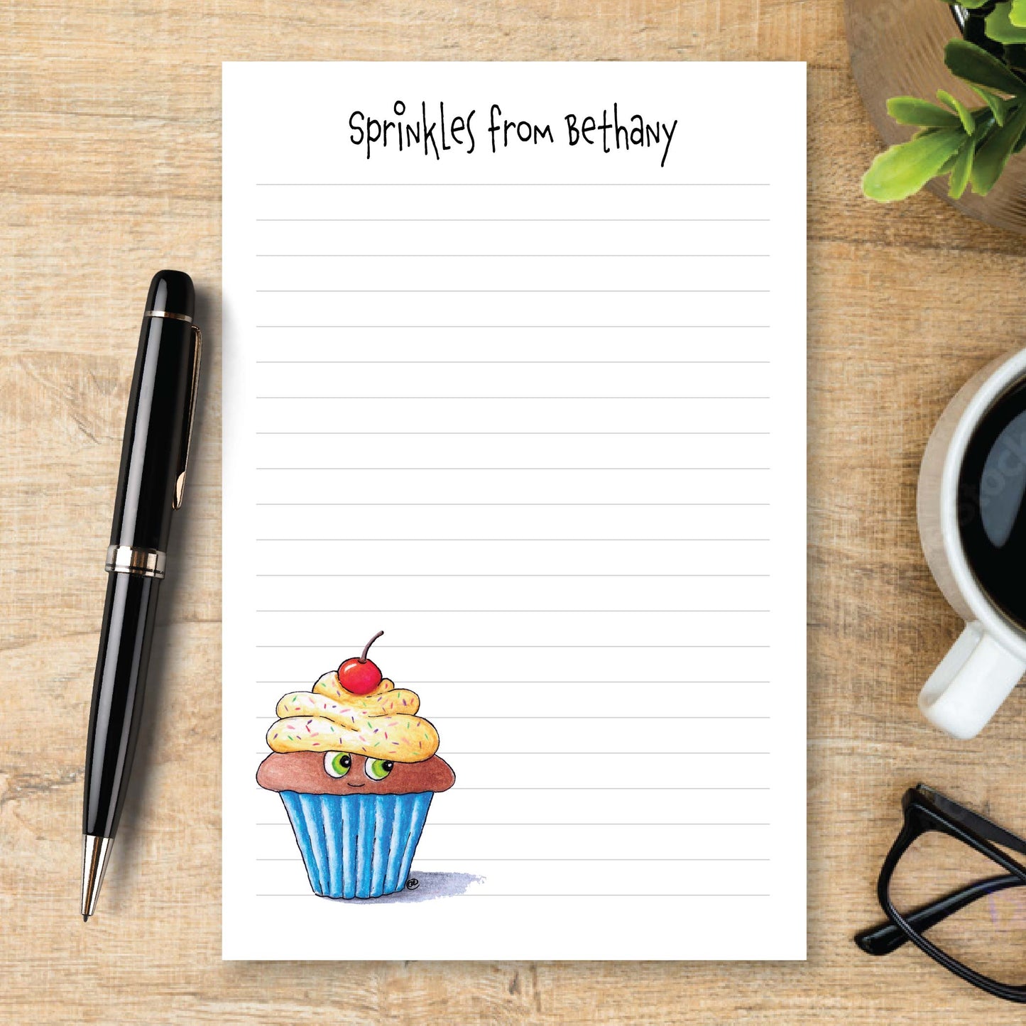 Personalized Cupcake Notepad with Sprinkles Lined