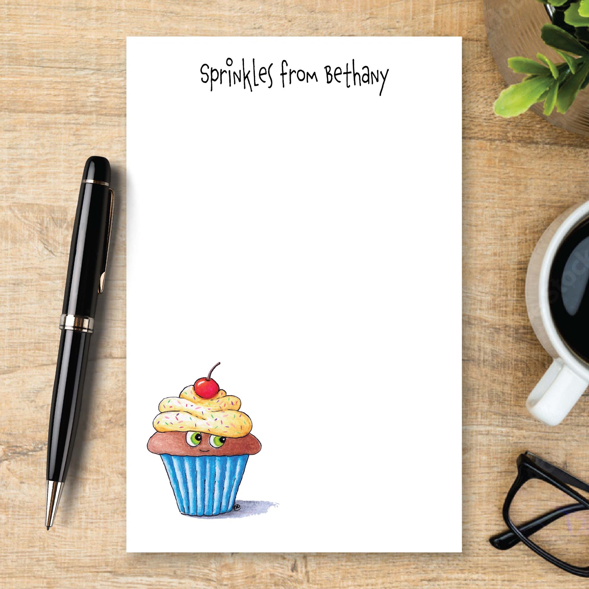 Personalized Cupcake Notepad with Sprinkles Unlined