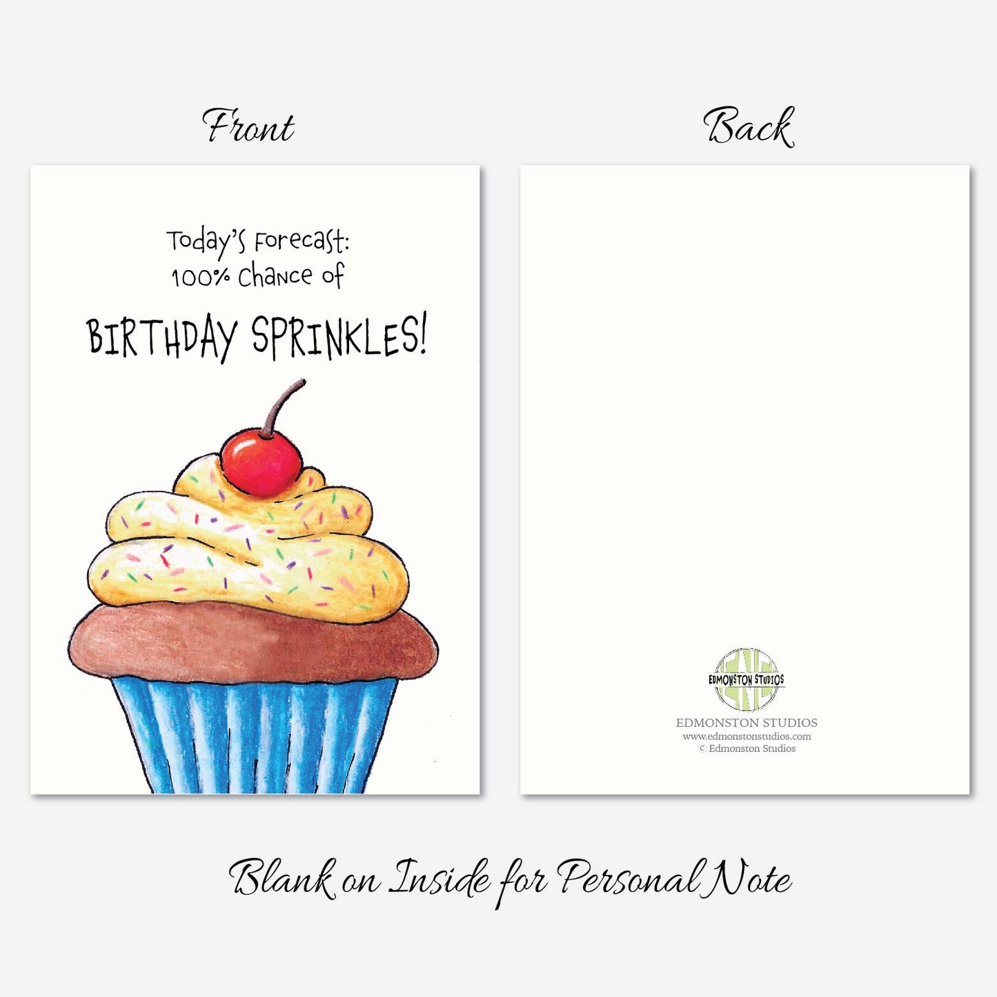 Cupcake Birthday Card A7 5x7 on Textured Linen