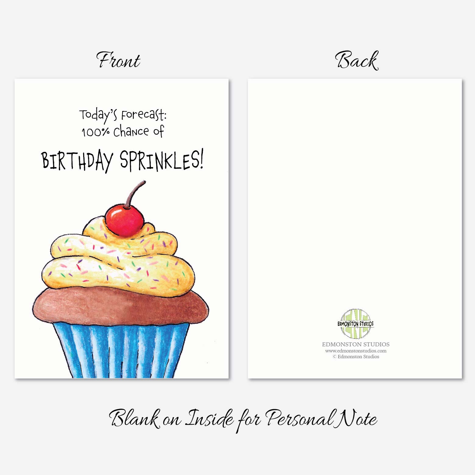 Cupcake Birthday Card A7 5x7 on Textured Linen