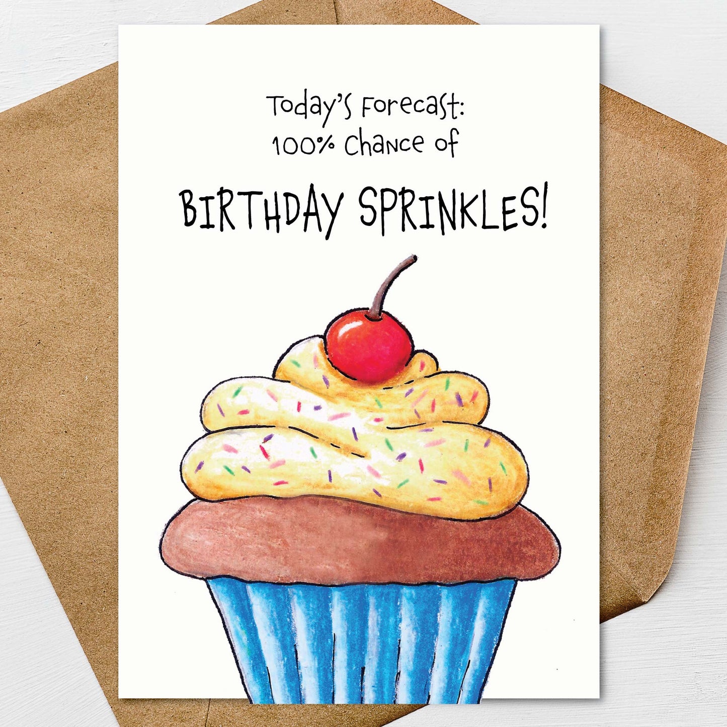Cupcake Birthday Card A7 5x7 on Textured Linen | Blank, Standard Greeting, or Personalized