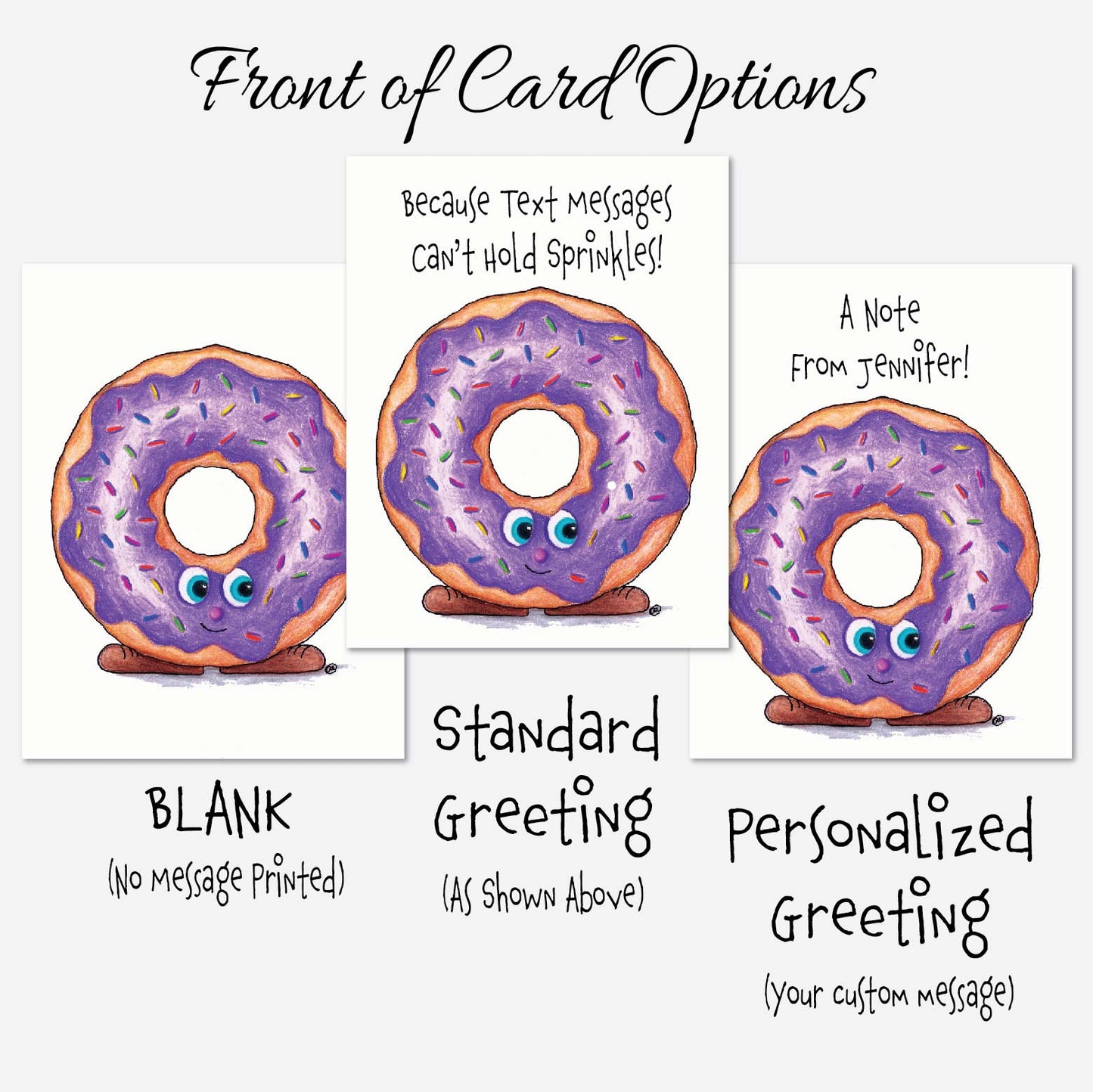 Funny donut note cards designed for donut lovers and stationery enthusiasts