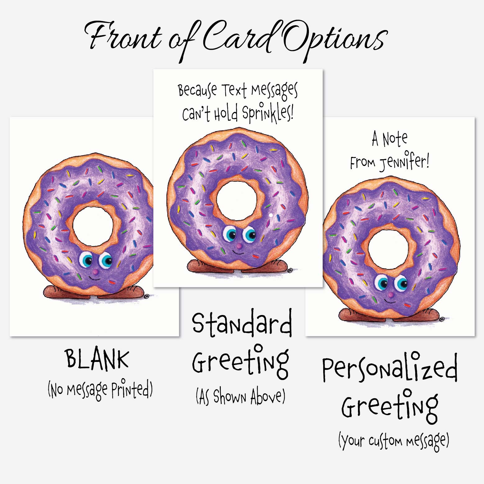 Funny donut note cards designed for donut lovers and stationery enthusiasts