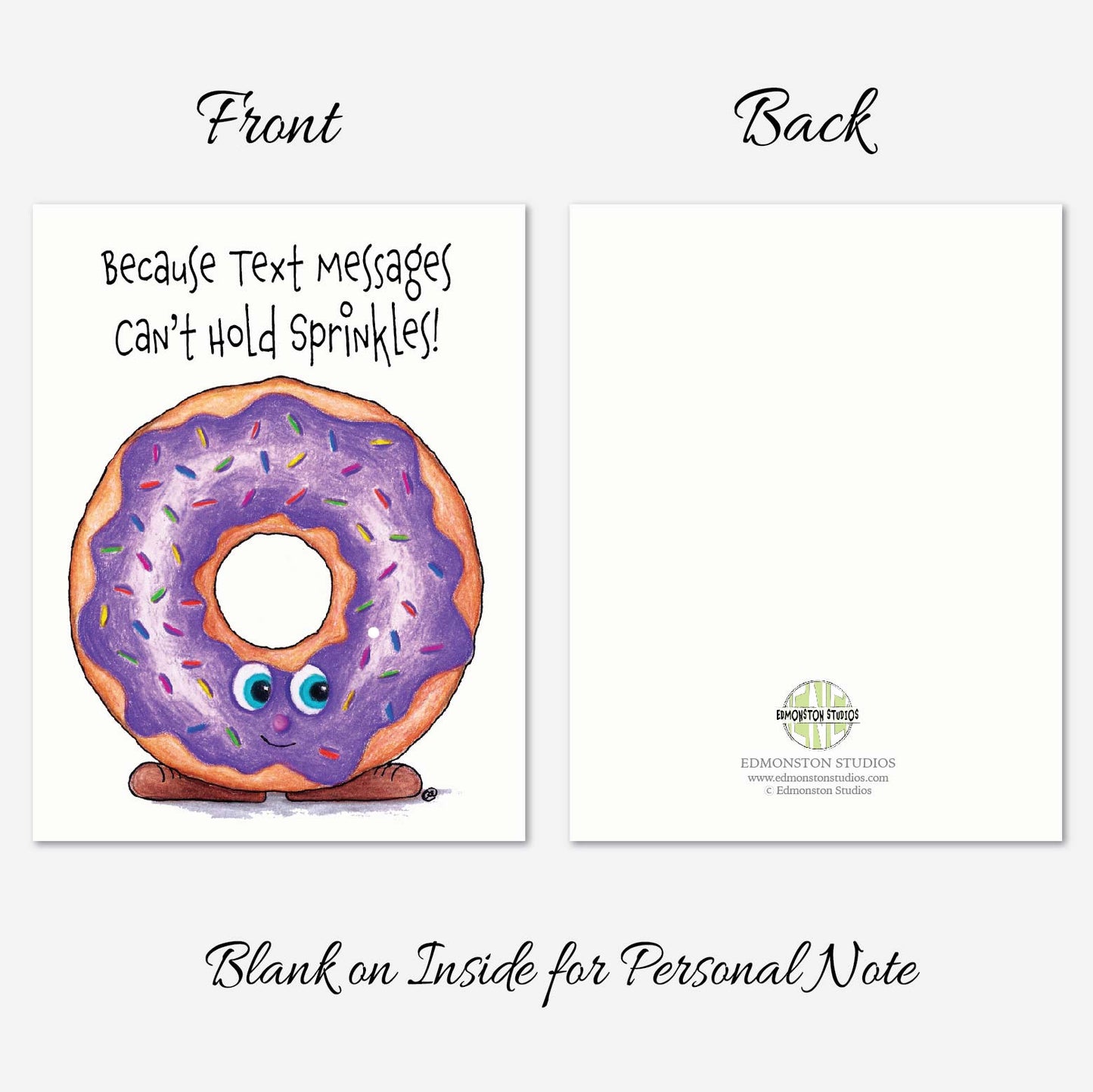 Funny donut note cards front and back of card.
