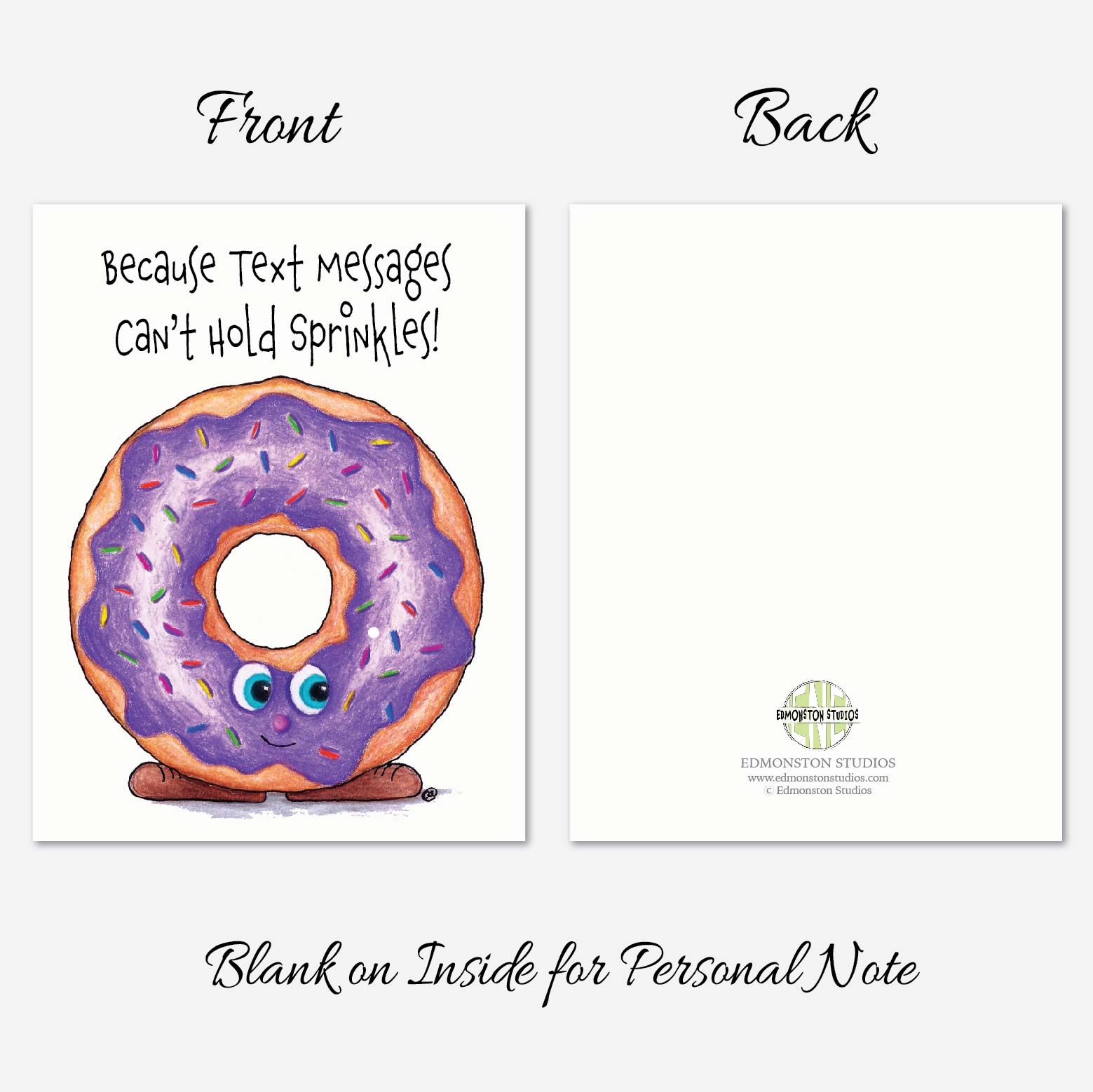 Funny donut note cards front and back of card.