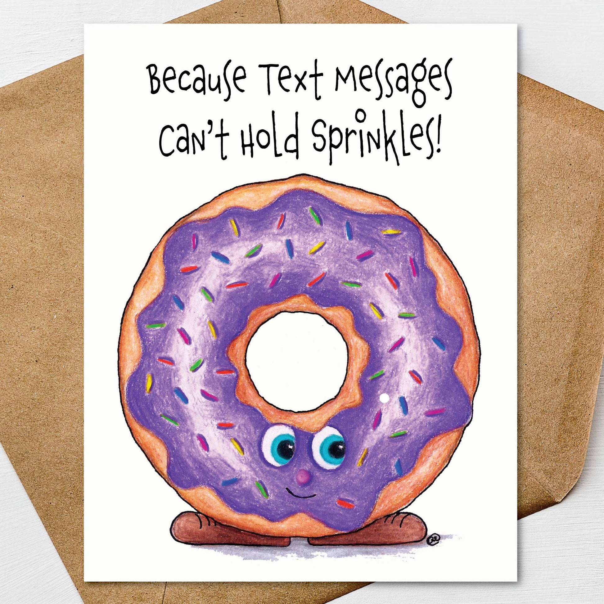 Funny donut notecard set featuring hand illustrated donut artwork and sweet stationery design