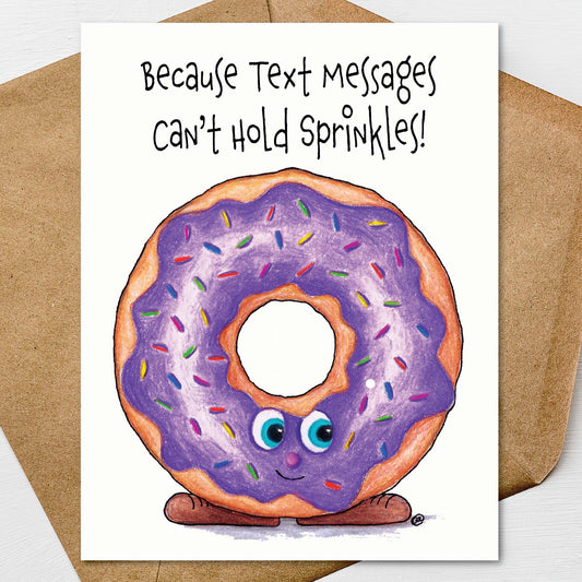 Funny donut notecard set featuring hand illustrated donut artwork and sweet stationery design