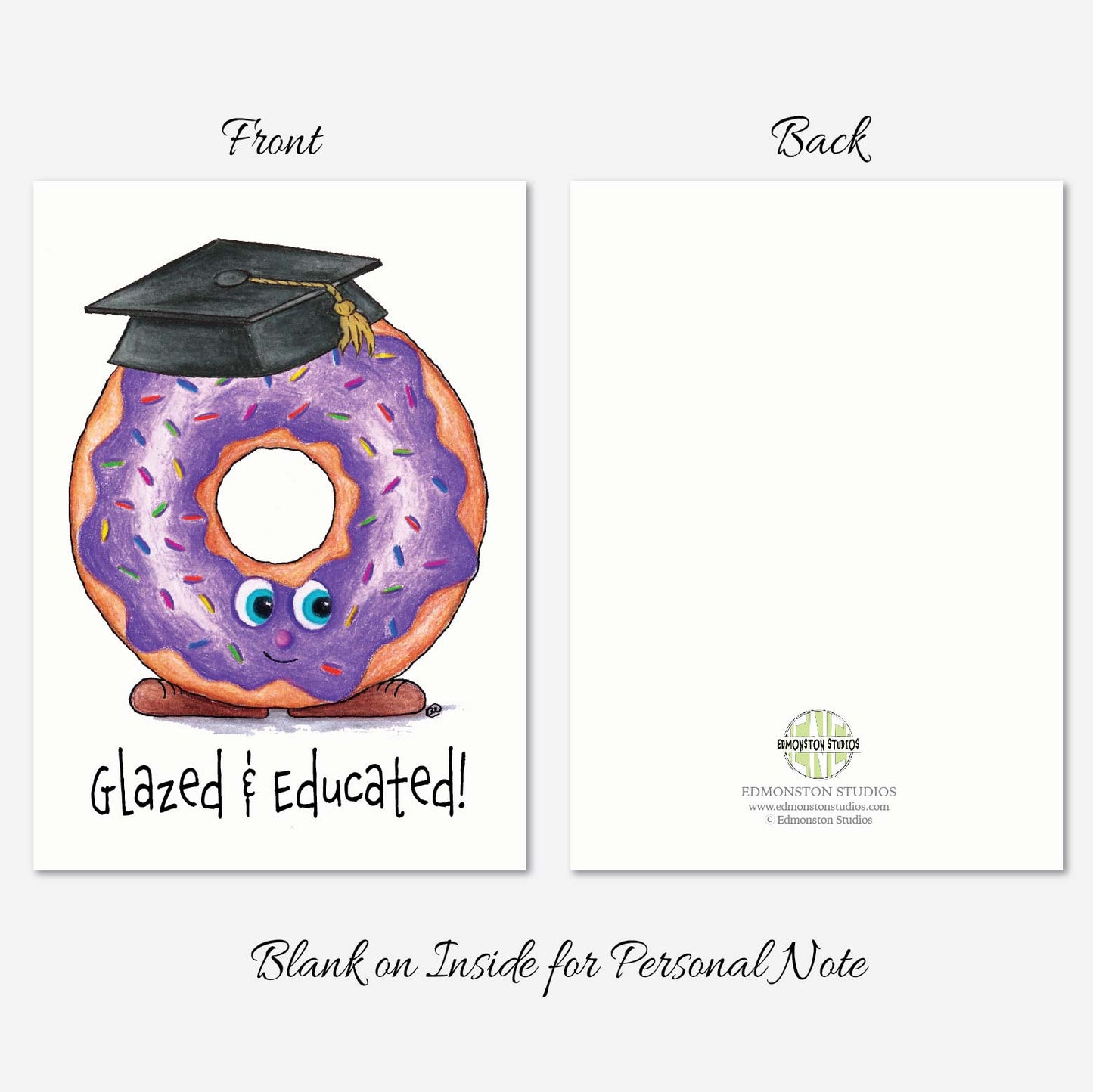Donut Graduation Card A7 5x7 on Textured Linen | Blank, Standard Greeting, or Personalized